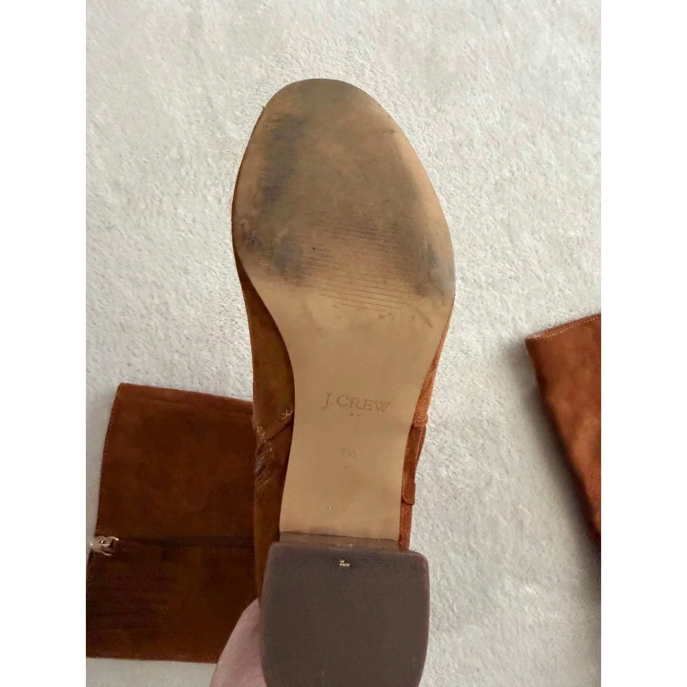 Vtg J. Crew Womens 7.5 Brown Boots Knee High Block Heel Faux Suede BT279